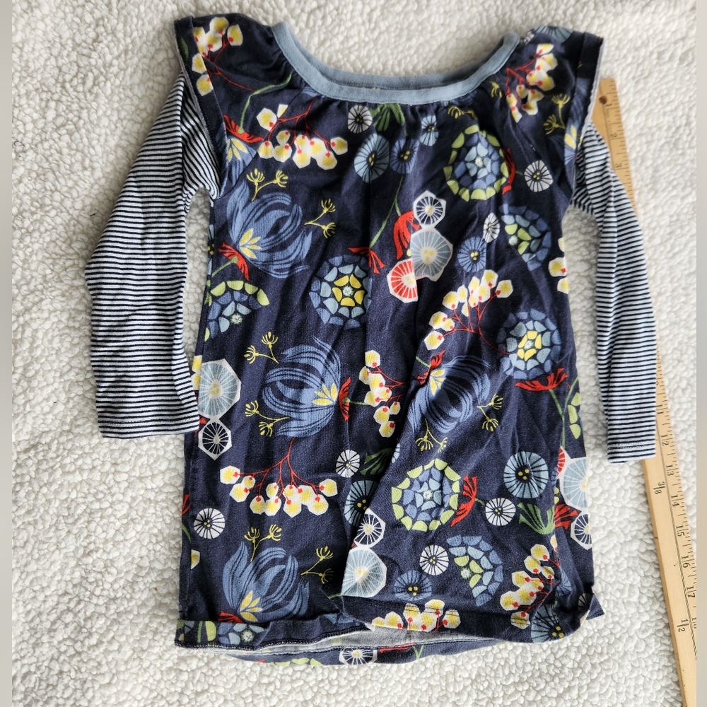Tea Collection  Floral and Striped Kids Dress Size 3 Toddler Blue